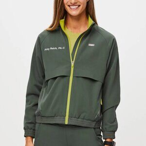 Figs Sydney Scrub Jacket - Size Medium, Moss/Limeade